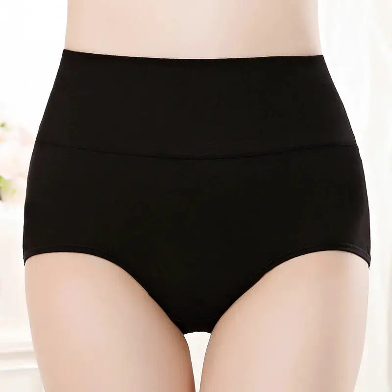 4-piece black high-waist cotton panties for women, body-slim shapewear briefs