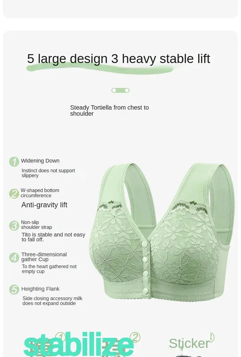 Bra mint green lace front-closure, extra large, no underwire
