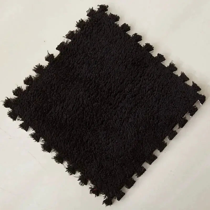 Simples Market plush interlocking foam floor mat tile, 30x30cm, black fluffy puzzle mat.