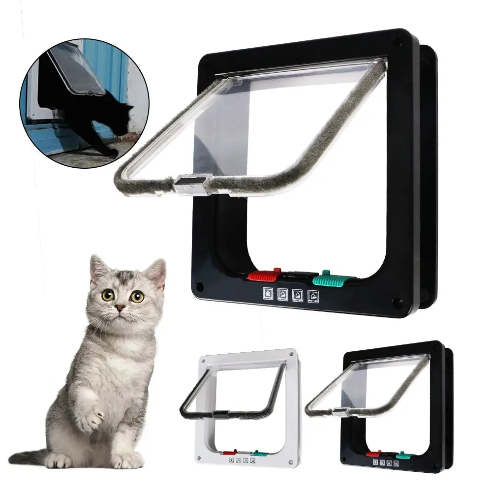 ABS Plastic Cat And Dog Flap Door Four Way Lock Security Flap Door Small Pet Safety Gate