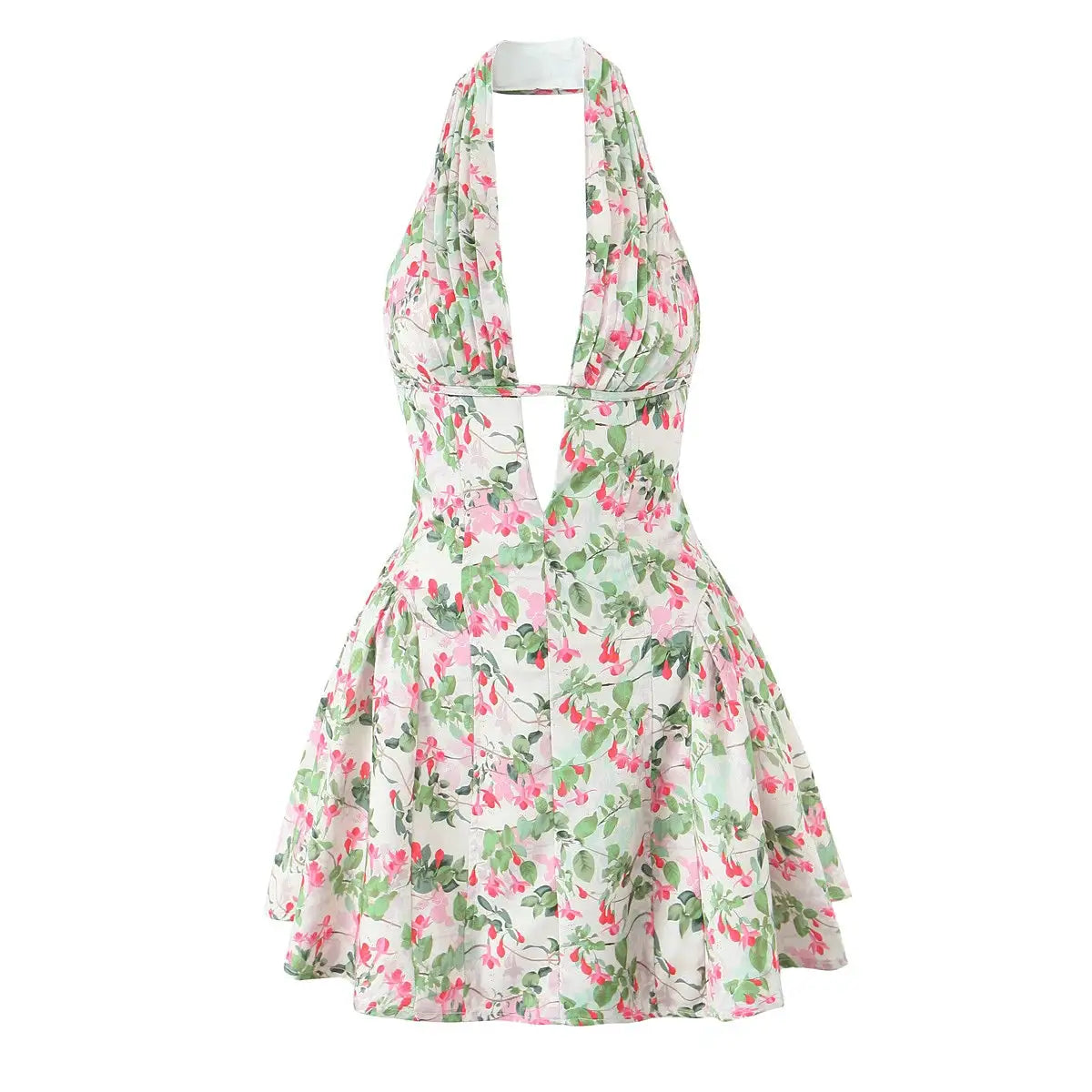 Yenkye French Style Retro Polka Dot Halter Dress Women Backless A Line
