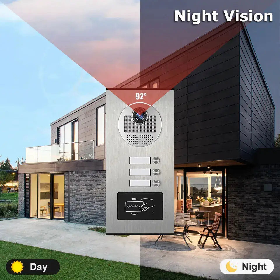 ANJIELO 3-Unit video intercom panel, brushed metal finish with RFID card unlock and night vision