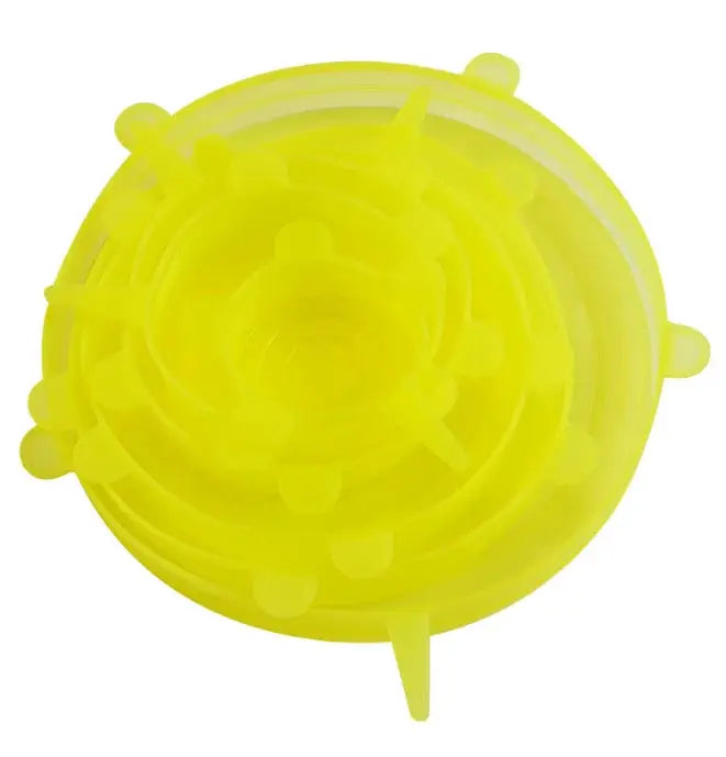 Six Piece Food Grade Silicone Preservation Covers Set Reusable Airtight Universal Fit Round Lids For Kitchen
