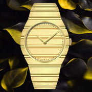 Gold-tone men's wristwatch with ultrathin stainless steel bracelet and minimalist dial