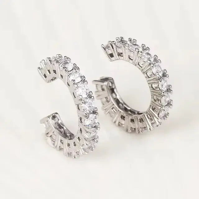 2-pack rhinestone zircon ear cuffs for non-pierced ears, silver-tone C-shaped ear wraps