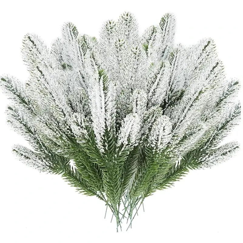 Artificial Christmas pine branch with frosted white tips and green needles, 26/20 cm