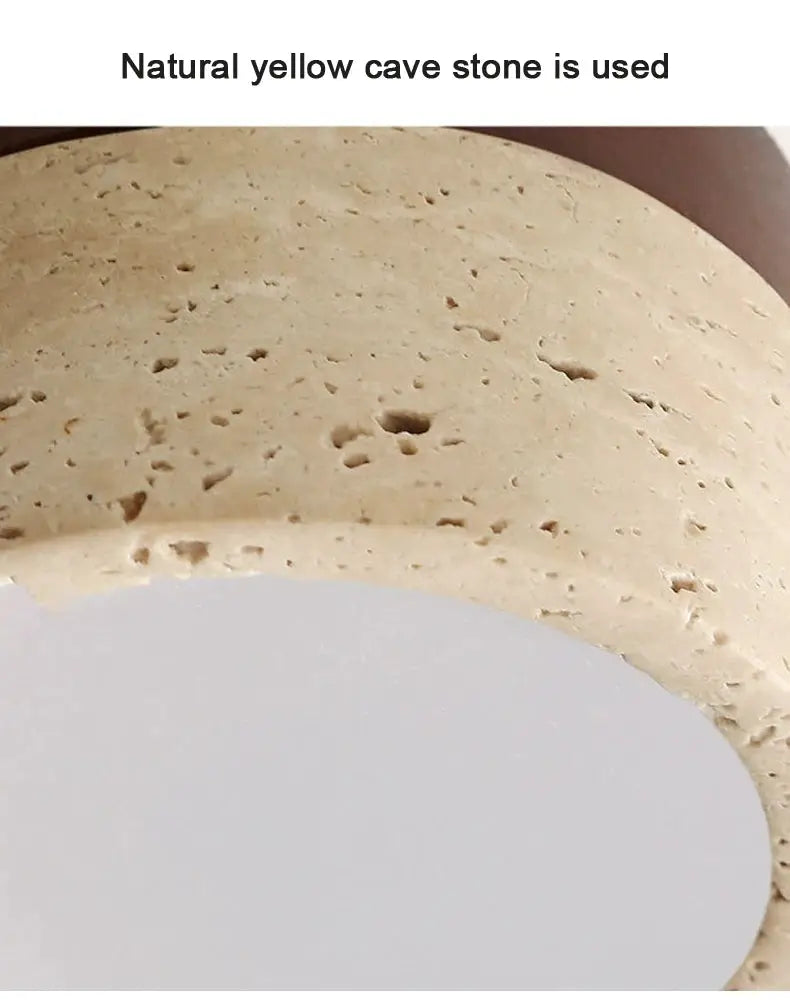 Japanese Wabi Sabi Stone LED ceiling light in cream with natural stone texture and round white diffuser