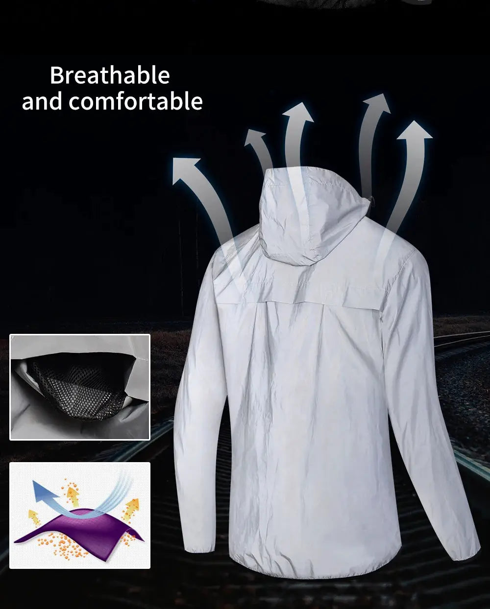 Simples Market WOSAWE men's white reflective windbreaker jacket with hood, lightweight waterproof cycling coat