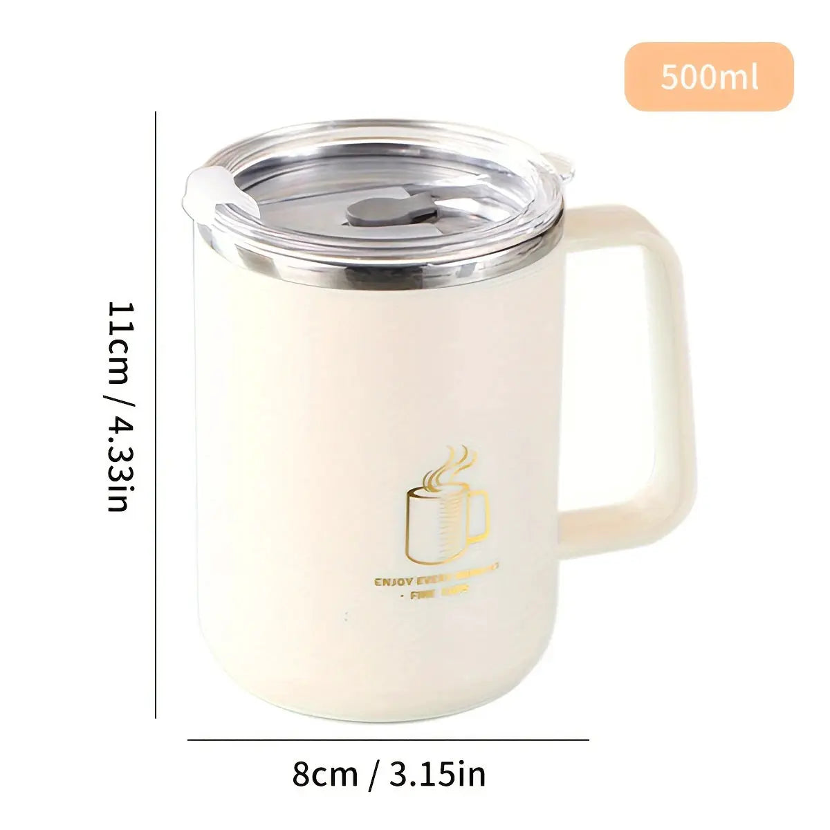 Double Wall Insulated 304 Stainless Steel Coffee Mug With Handle Leak Proof 500ml 16oz Drinkware For Adults And Students