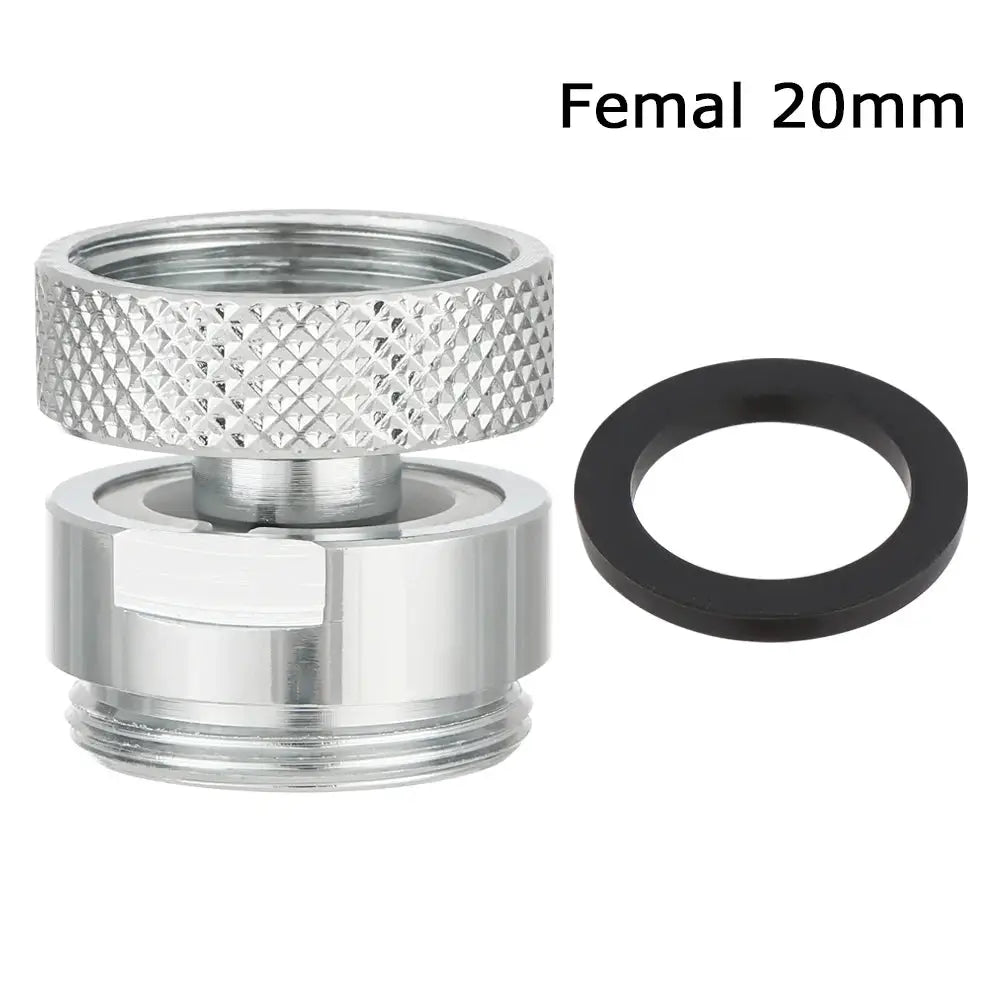 Simples Market chrome swivel aerator adapter (22mm male) with black gasket; 2-piece faucet fitting