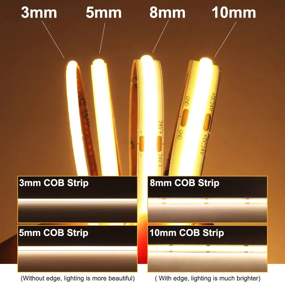 Cob Led Strip Lights 12V 24V Dimmable Tape 3mm 5mm 8mm Ice Blue Yellow Red Green Pink White For Home Decor RA90