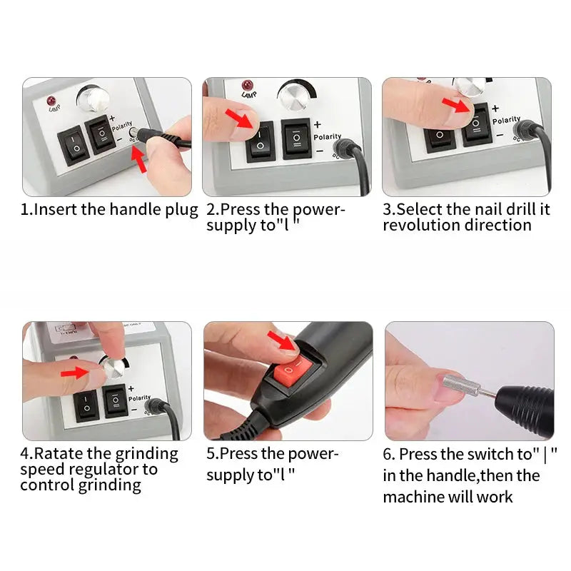Simples Market nail gel kit with LED dryer and nail drill, gray manicure machine with on/off switch and speed controls.