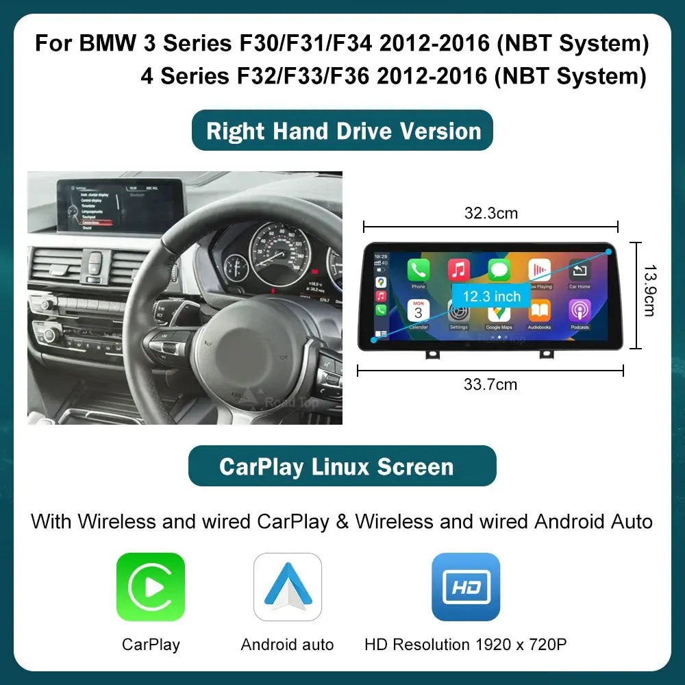 Simples Market 12.3-inch wireless CarPlay Android Auto multimedia display for BMW 1-4 Series