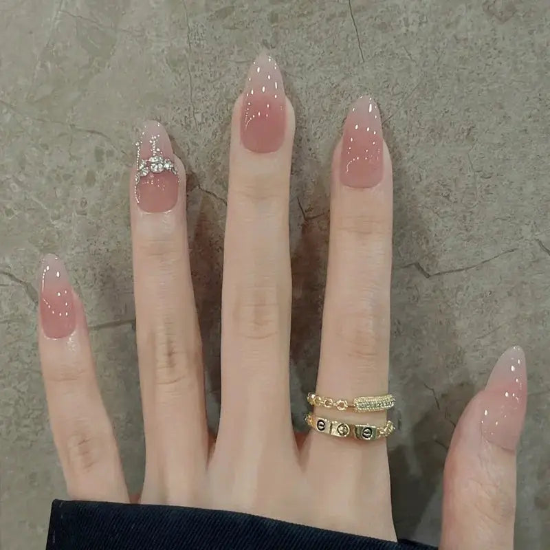 AuraNails 24Pcs Short Oval Blush Pink Press On Nails Full Coverage Acrylic Tips With Glue Included