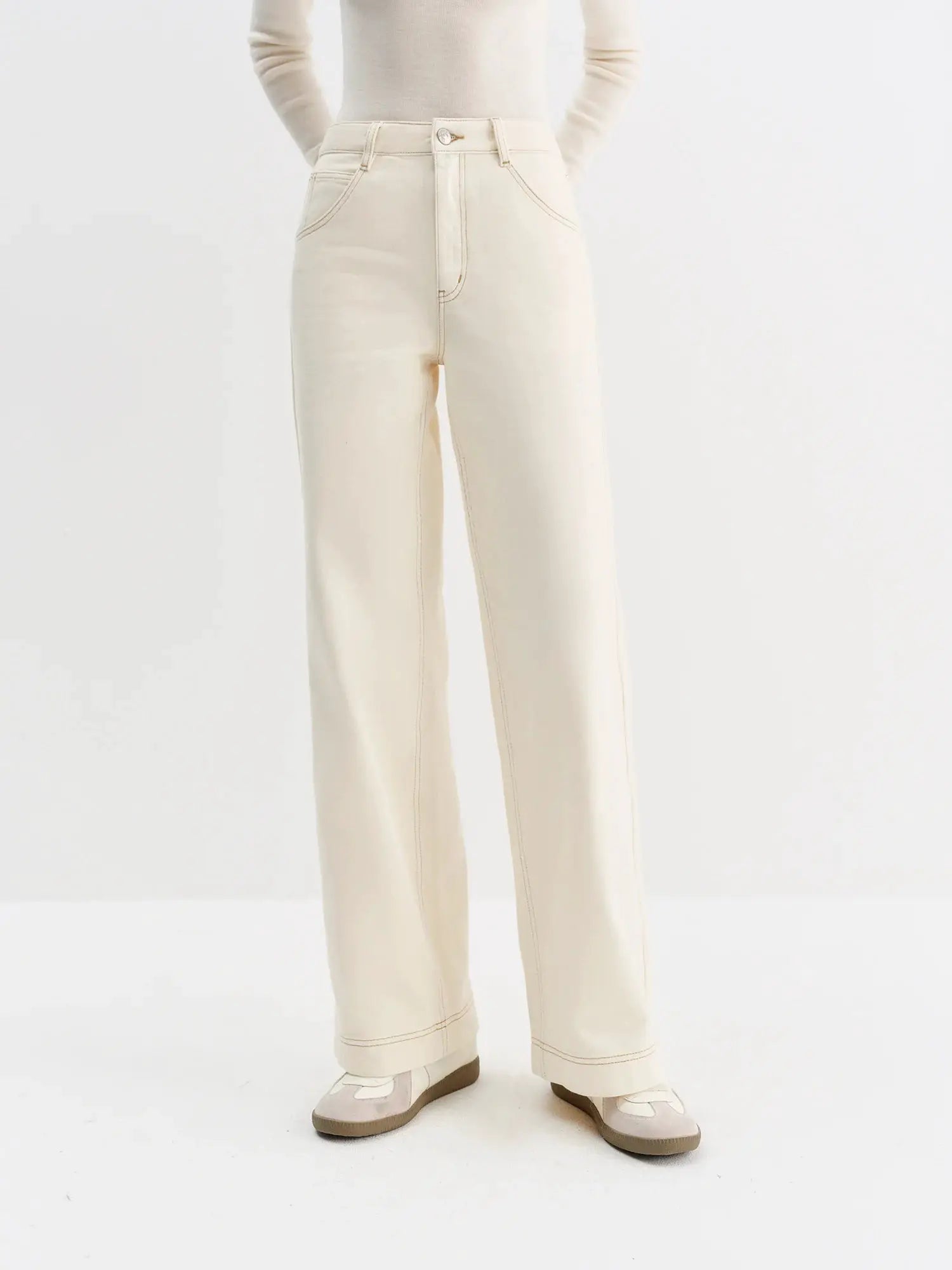 FSLE Straight High Waist Jeans For Women Korean Style Winter Versatile