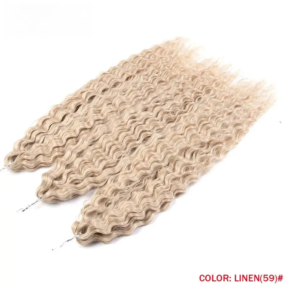 Hair extensions, linen blonde, 3 bundles, 22in synthetic Ariel-curl water-wave crochet hair