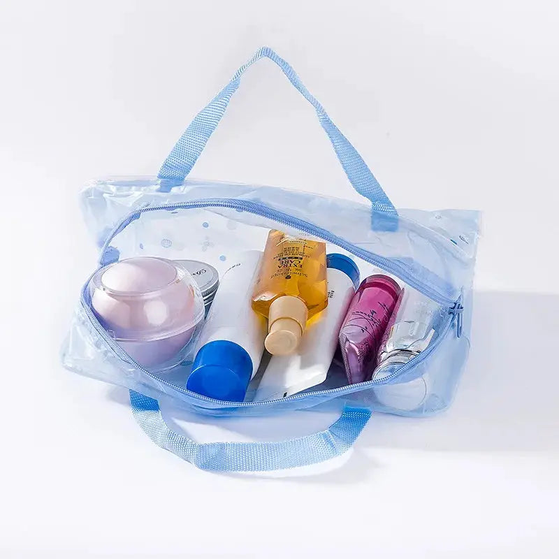 HOMEFISH Transparent Polka Dot Womens Makeup Bag Waterproof PVC Cosmetic Organizer for Travel and Daily Use