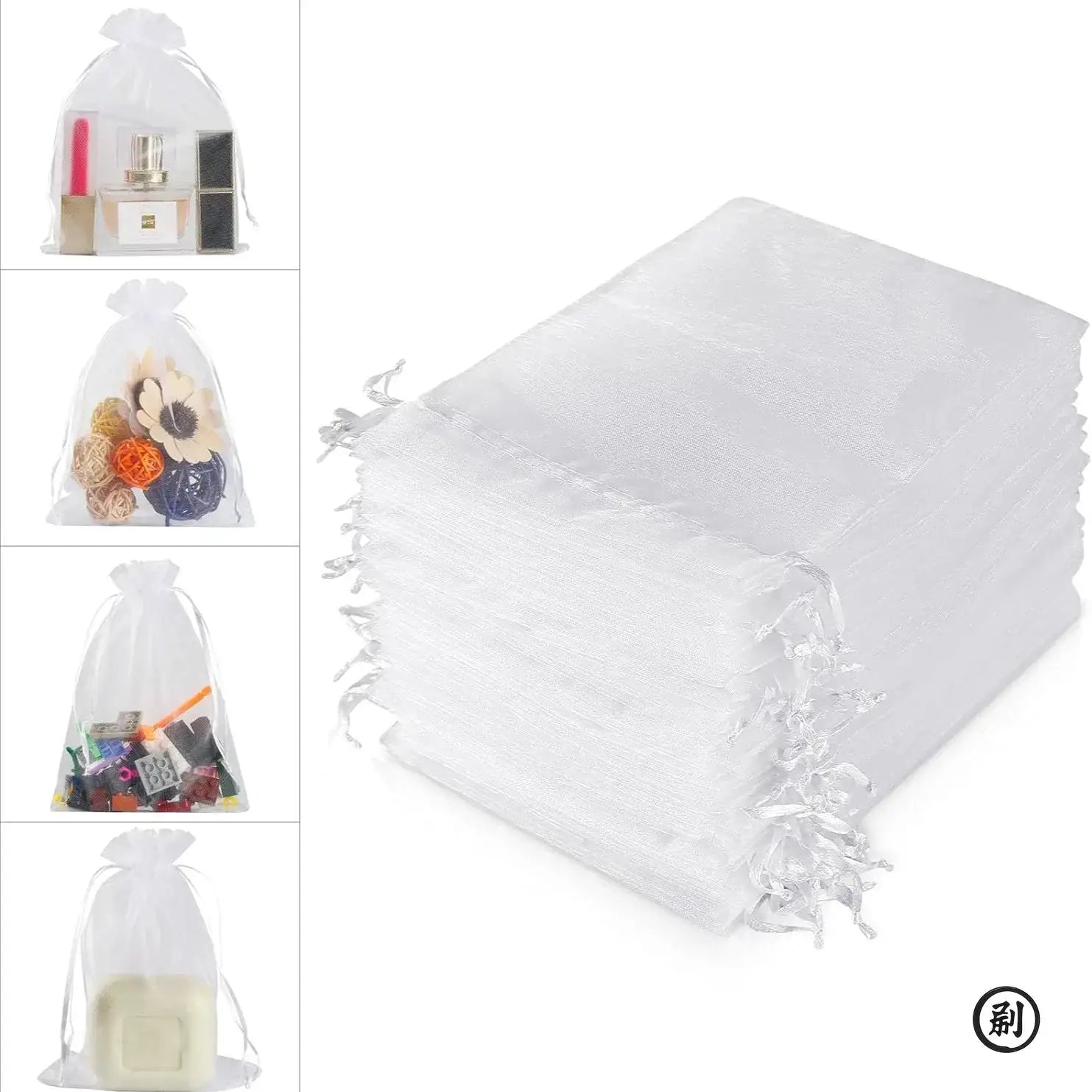 50 Pcs White Organza Gift Bags 7x9cm and 9x12cm Two Sizes for Jewelry Wedding Favors and Small Gifts