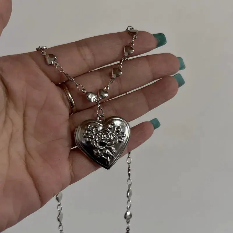 Romantic Heart Locket Pendant Openable Stainless Steel Photo Frame Necklace For Women Men Keepsake Gift
