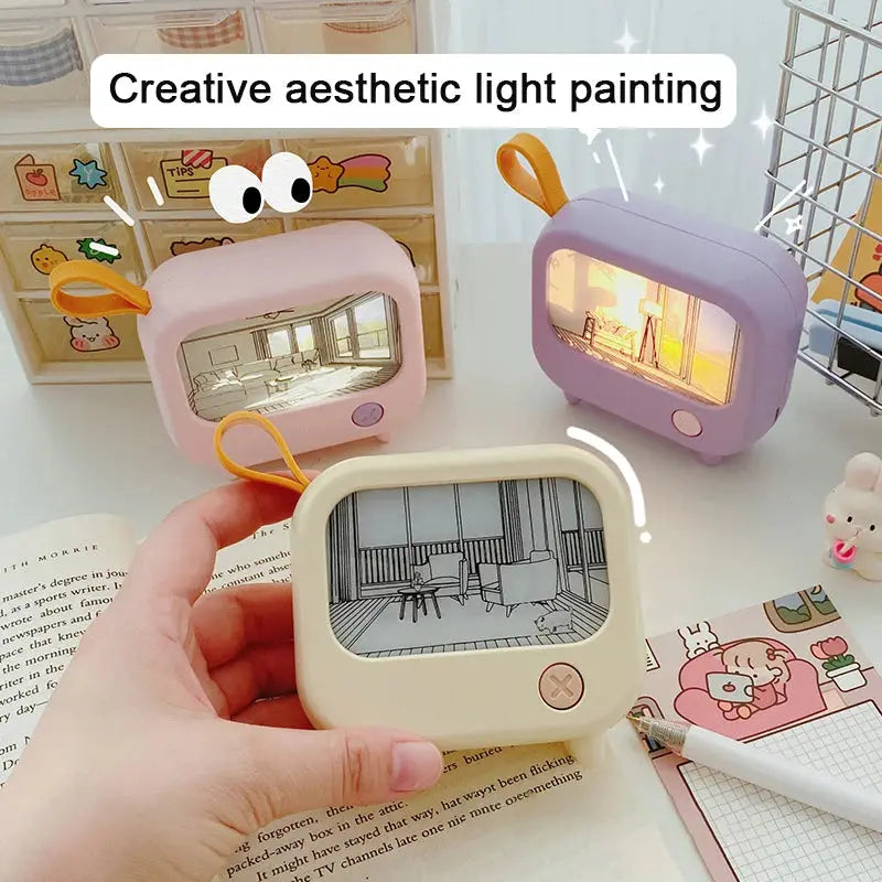TV painting night light LED set of three in pastel pink, lavender and white by Simples Market for desk or room decor