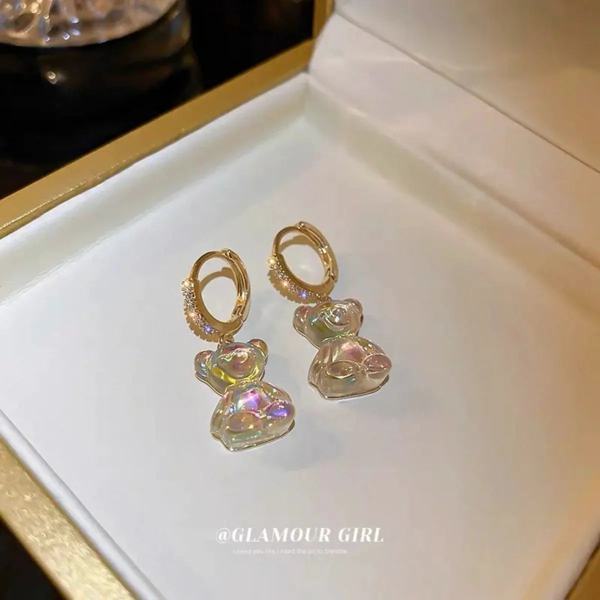 Cute Bear Drop Earrings With Cubic Zirconia In Golden Copper Trendy Party Wedding Jewelry Gift For Girls