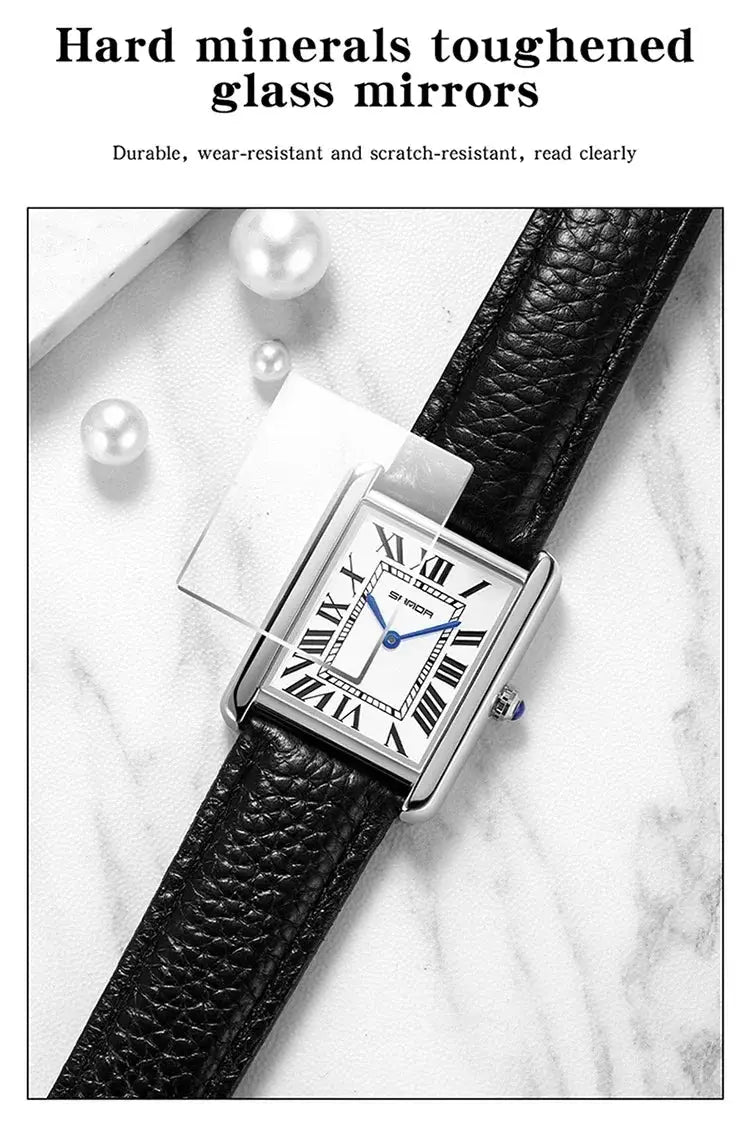 SANDA 9031/1108 luxury couple quartz watch on black leather strap with blue hands and Roman numerals