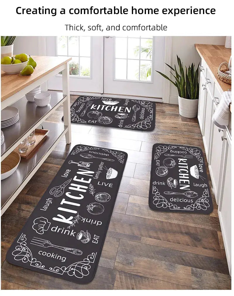 VIKAMA kitchen mats, black non-slip absorbent floor runners, set of 3