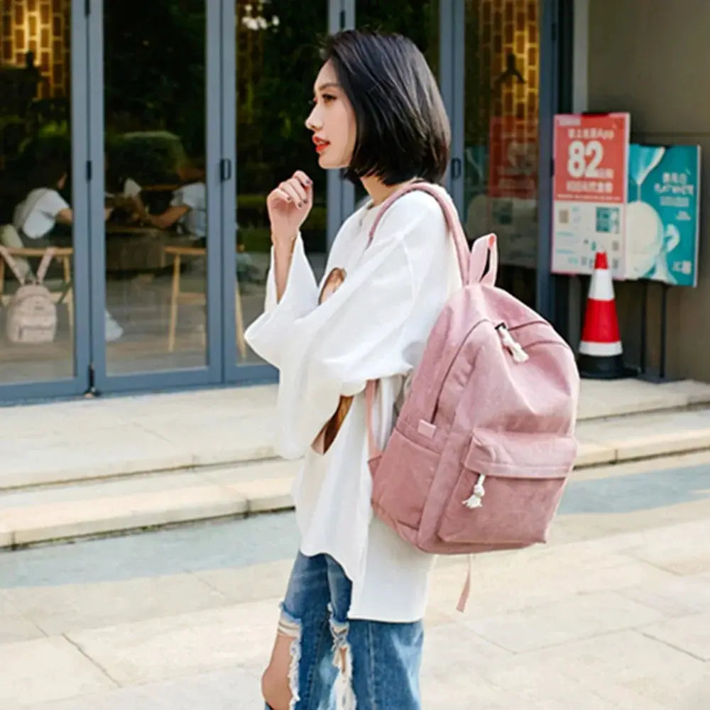 Personalized Corduroy Student Backpack, pink with front pocket