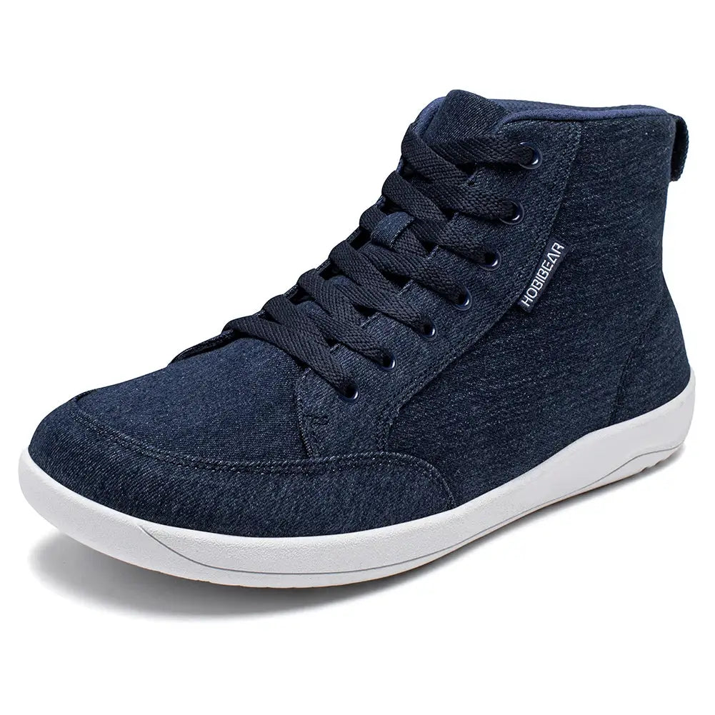 HOBIBEAR mid-top barefoot canvas sneakers for unisex, dark blue with white sole