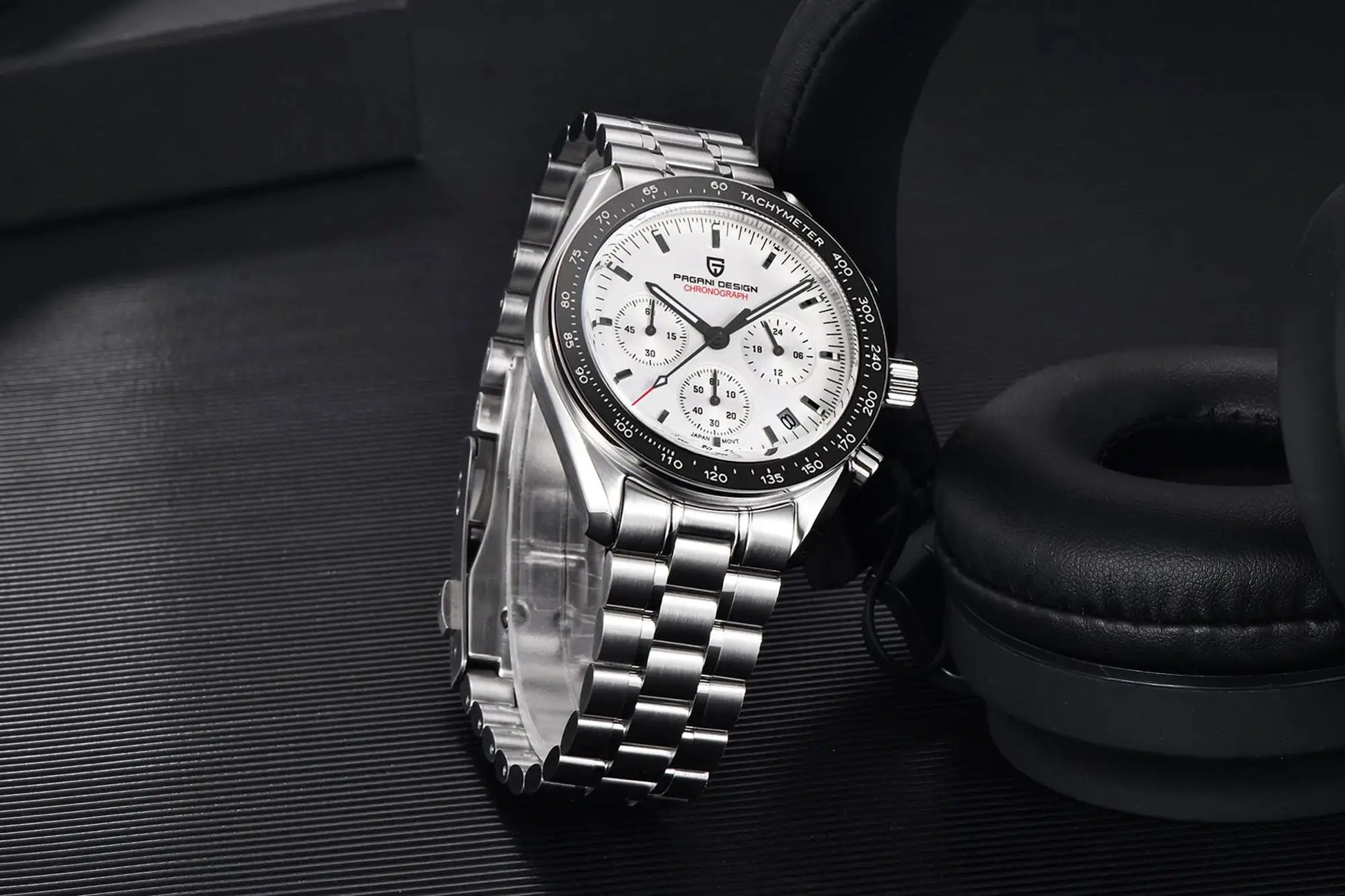 PAGANI DESIGN PD1701 men's chronograph watch with stainless steel bracelet and tachymeter bezel