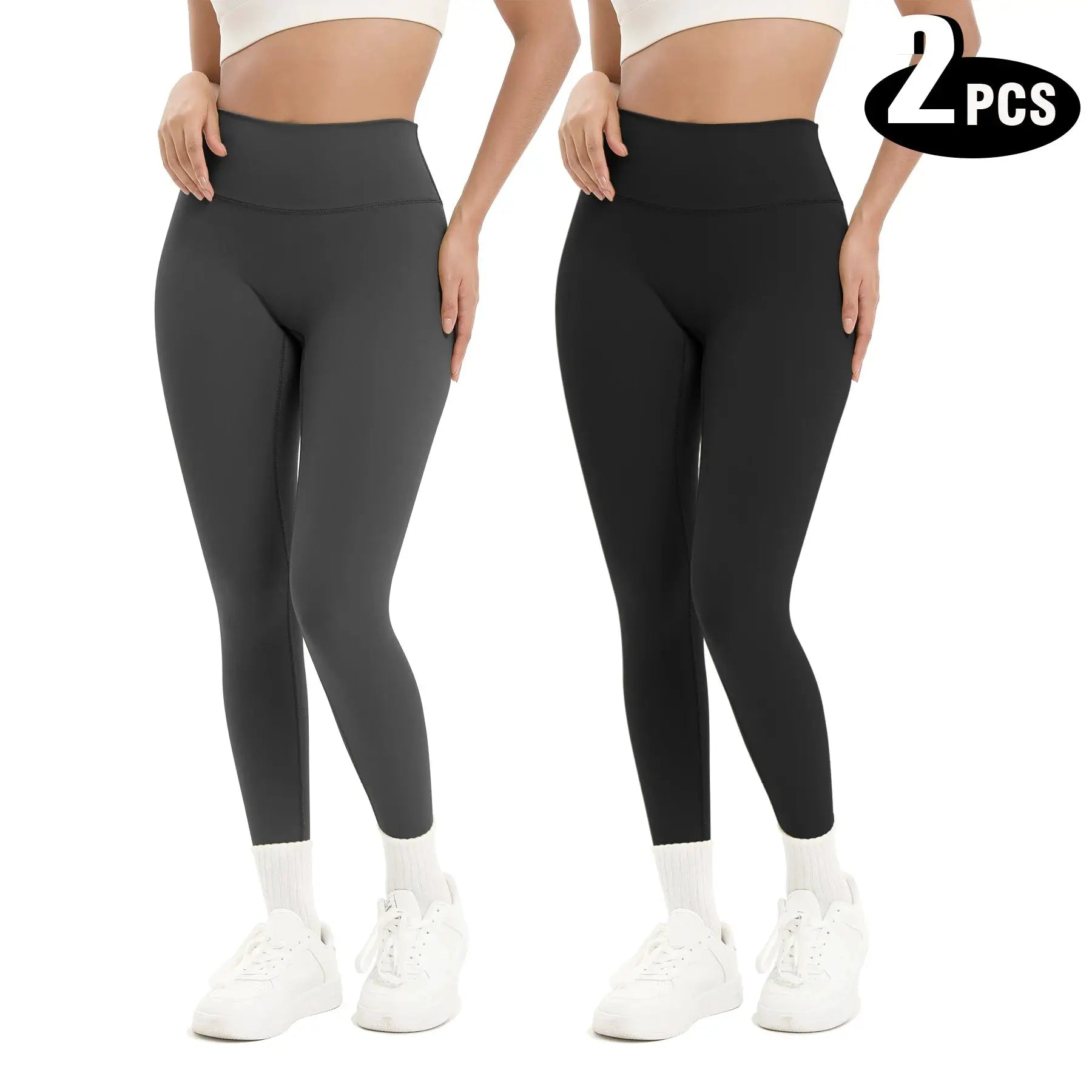 2-pack women's high-waisted seamless butt-lifting yoga leggings in grey and black by Simples Market