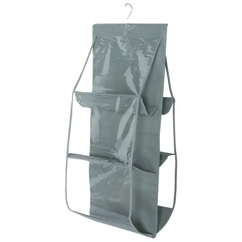 6 Pocket Hanging Handbag Organizer Gray Waterproof Storage Bag For Wardrobe Closet With Door Or Wall Mount