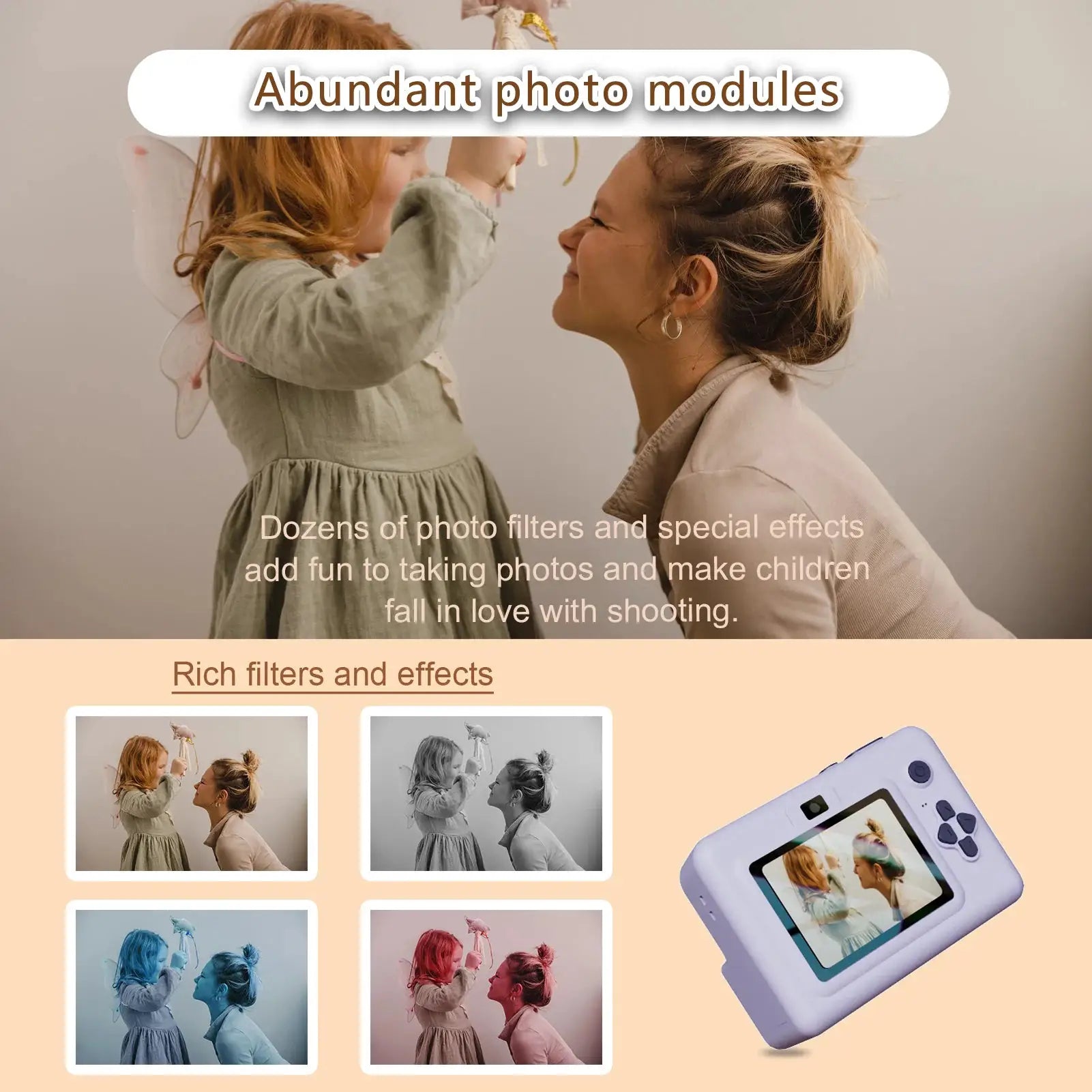 Kids Digital Camera With Mini Thermal Printer Two Point Eight Inch Screen HD Video Instant Photo Print Toy Gift