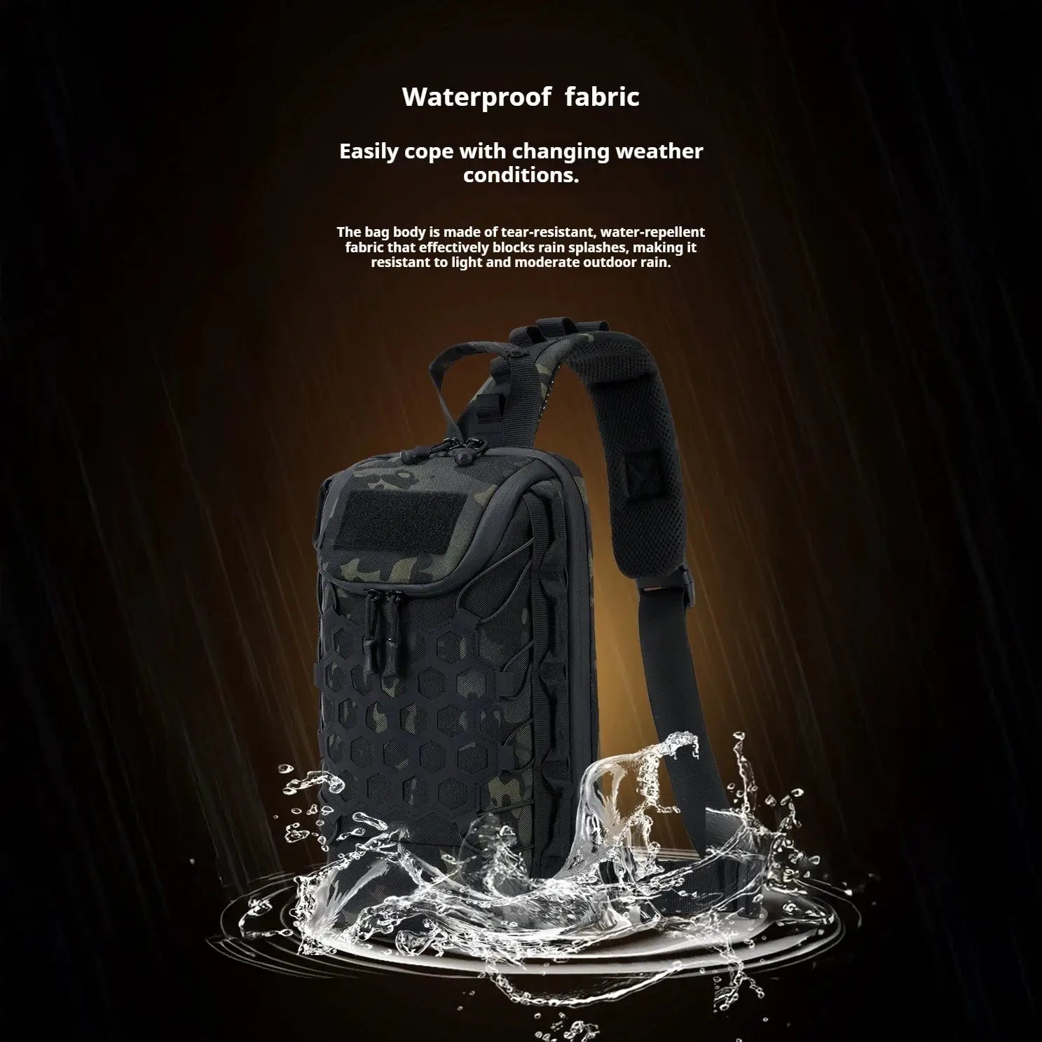 Simples Market outdoor tactical sling backpack in dark camouflage with waterproof fabric
