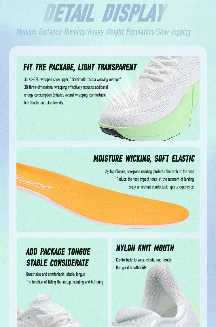 IRUNSVAN carbon fiber sneakers, unisex running shoes with white upper and lime-green thick sole.