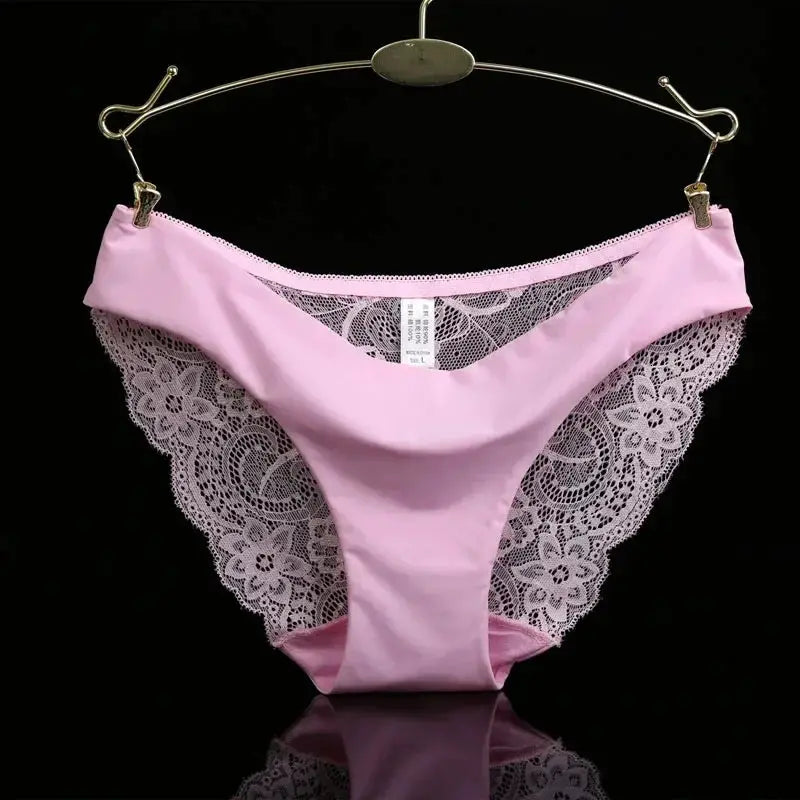 Simples Market pink seamless low-rise lace panties with floral lace sides