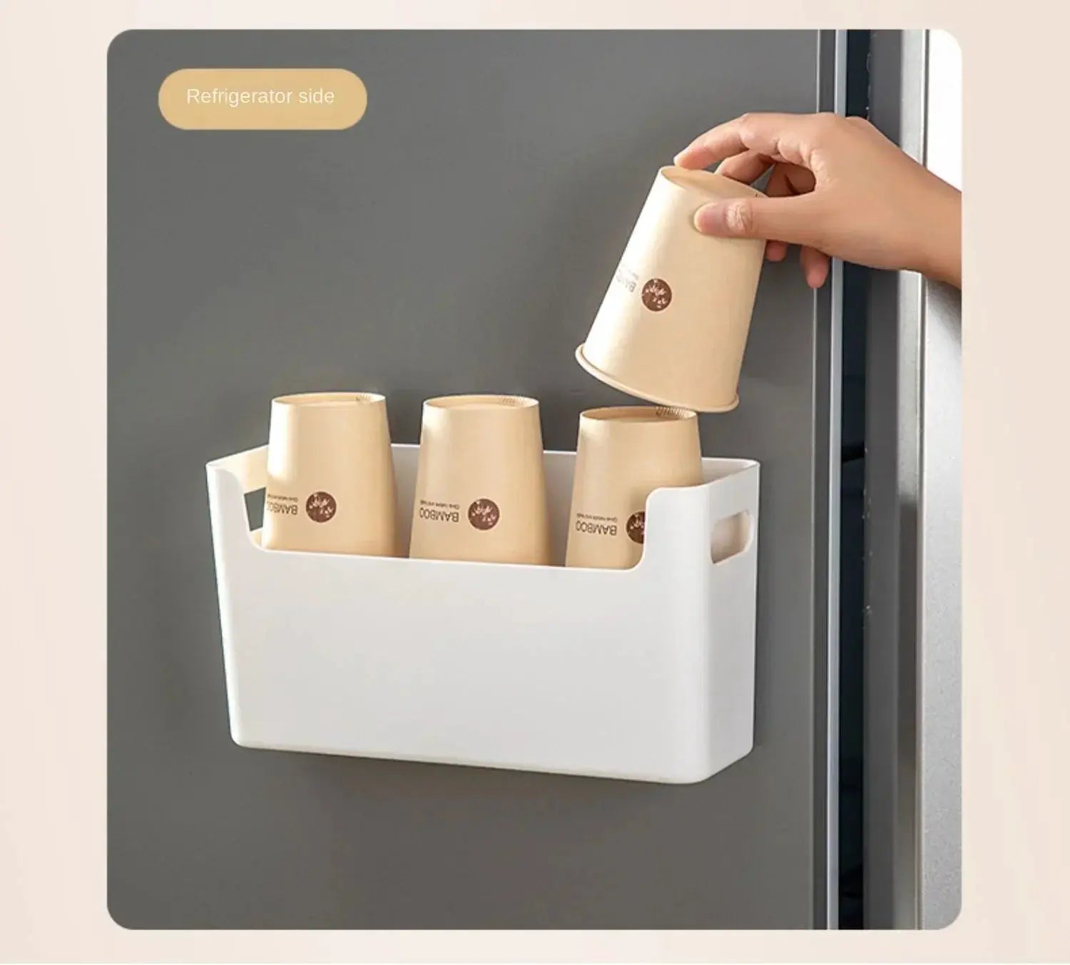 Simples Market white cabinet-door dish-drying rack holding four beige cups