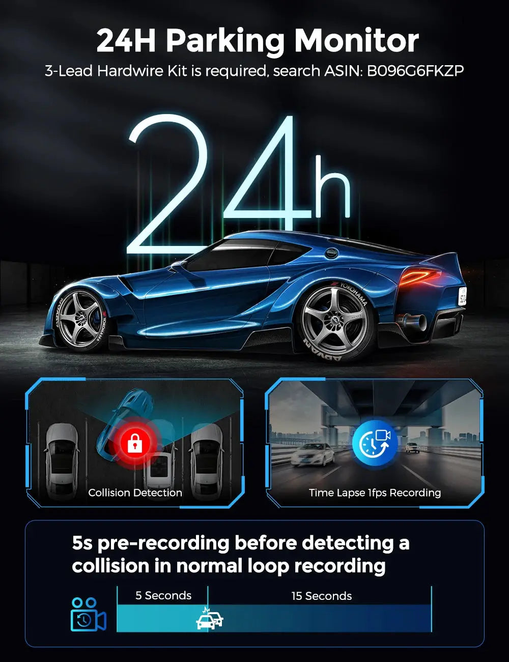 AZDOME M550 Pro dash cam 5.8GHz WiFi, 3.19in IPS display, 2–3 channel, GPS, night vision, dual 4K+1080P parking monitor