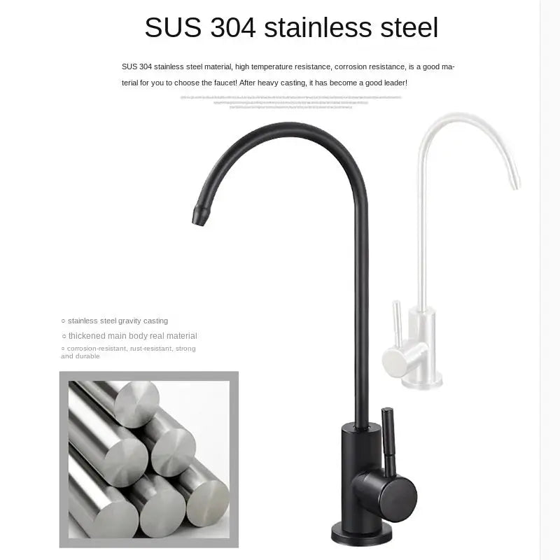 Simples Market 304 stainless steel kitchen water purifier with two faucets: black rotatable main and white faucet