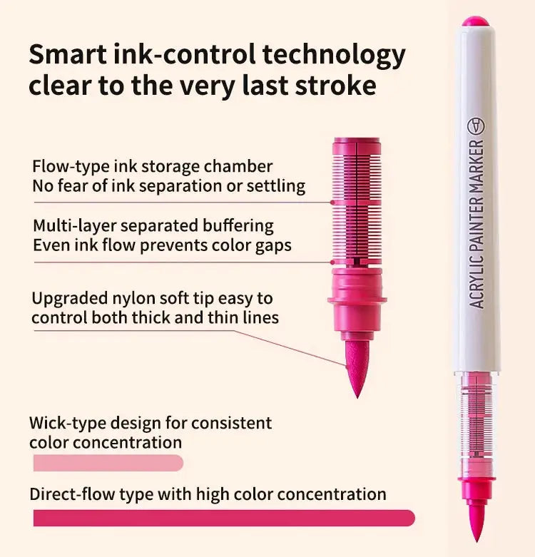Simples Market acrylic paint marker pens; two pink-cap markers with soft brush tips on light background