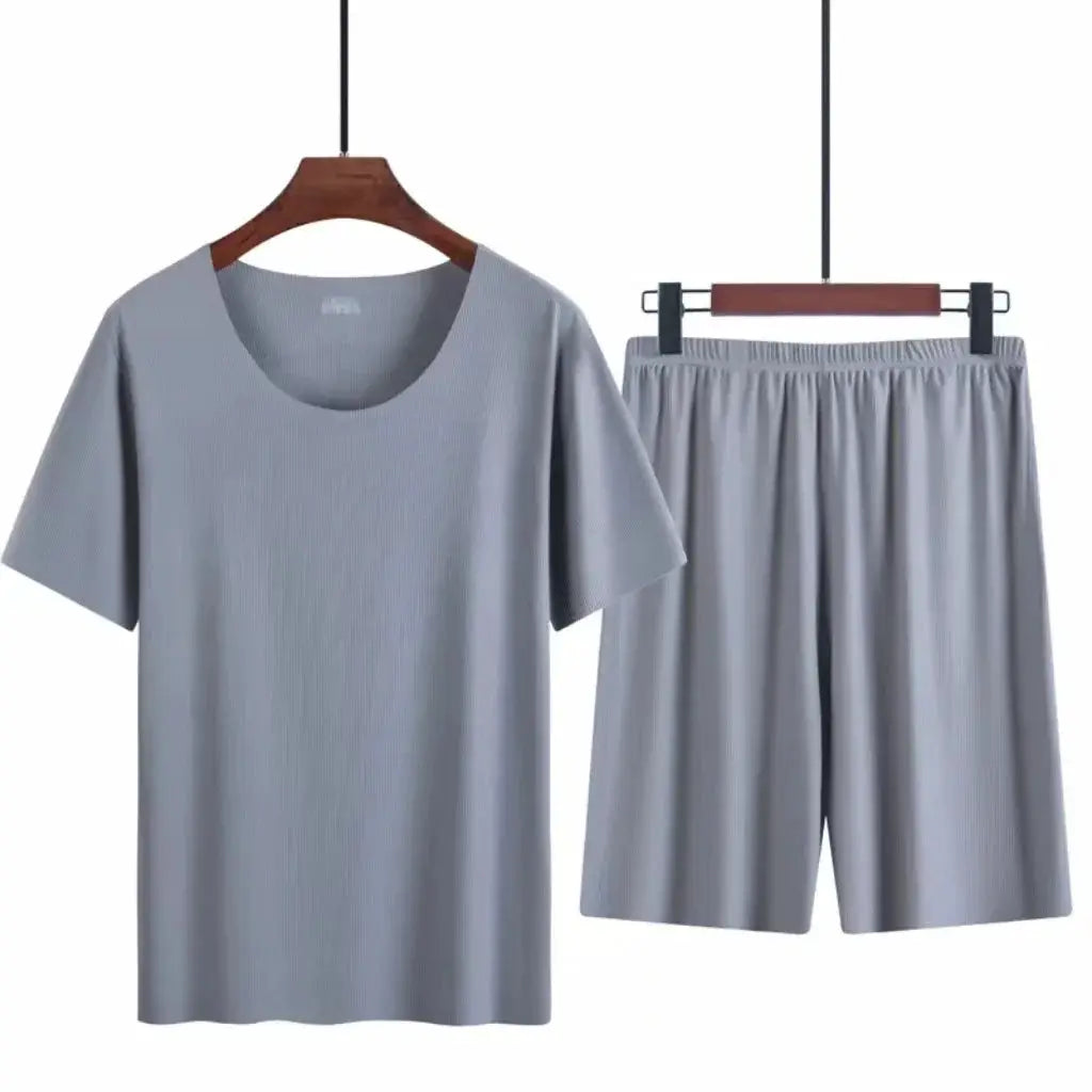 Men's two-piece ice silk pajamas Loungewear men's Plus Size Pajamas Home Set Men's summer thin modal short sleeve pajamas