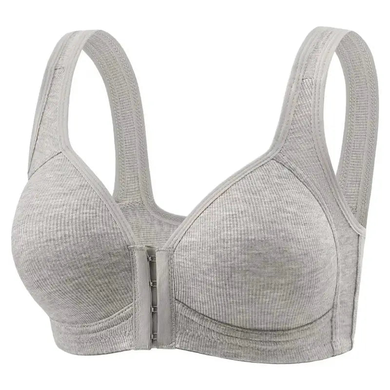 Fallsweet seamless front-closure bra by Simples Market, light gray wire-free full-coverage bralette