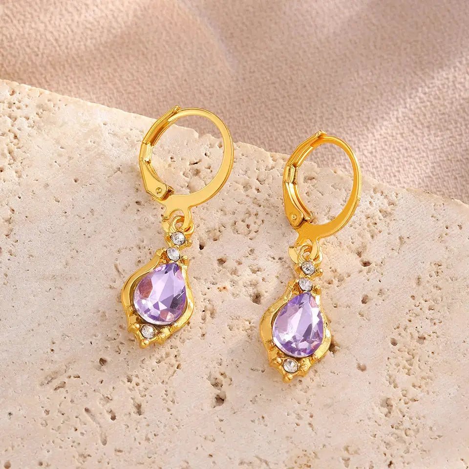 ZAKOL Vintage Shiny Purple Crystal Water Drop Hoop Earrings For Women Boho Long Dangle Jewelry Gift - Simples Market