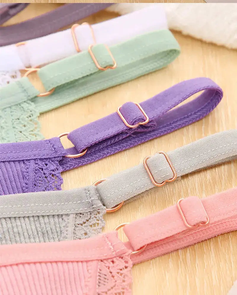 5-pack FINETOO cotton G-string panties with adjustable waist, pastel colors and lace trim