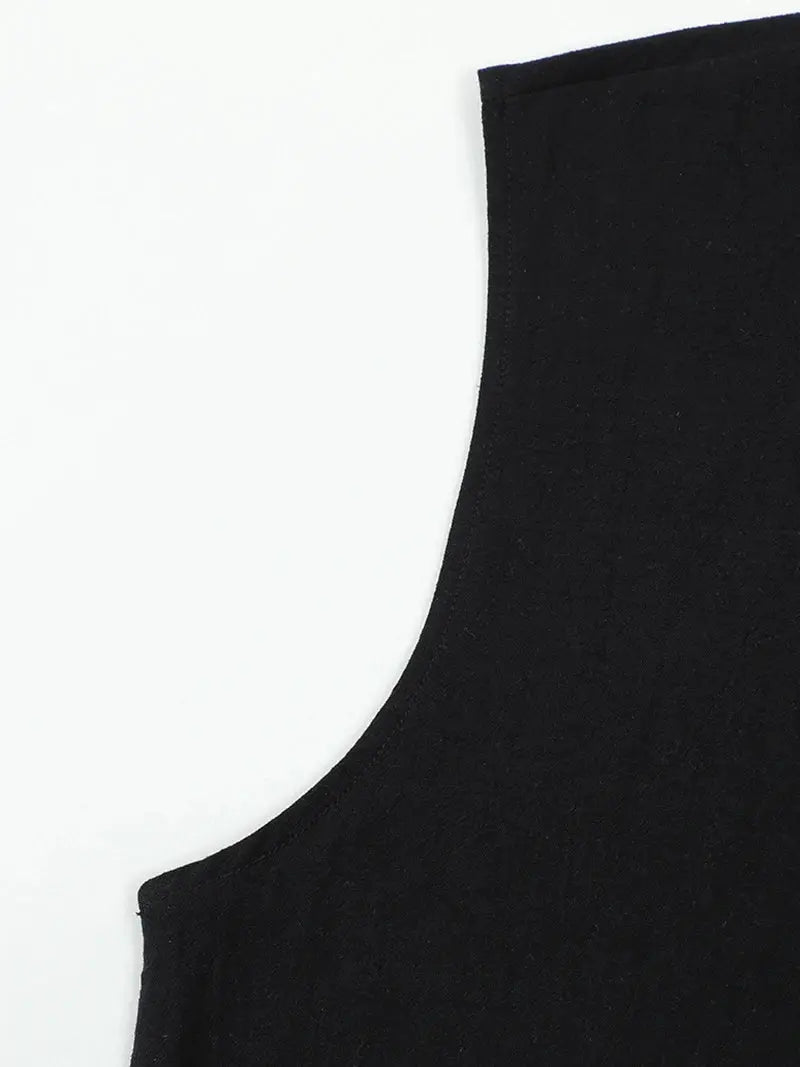 Men's sleeveless cotton-linen shirt, black, casual beachwear top