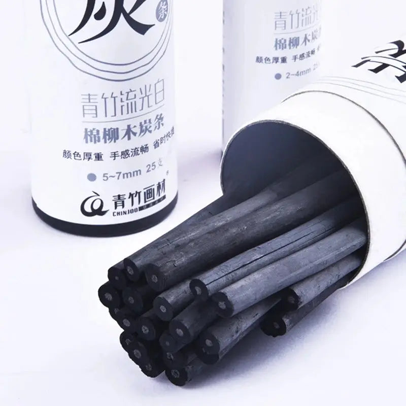 Charcoal sticks set, 25 pcs, black-gray charcoal for sketching and drawing