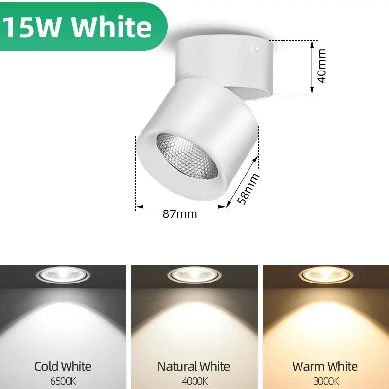 Spot LED downlight 15W white, Simples Market; surface-mounted ceiling lamp with 3000K, 4000K and 6500K temps