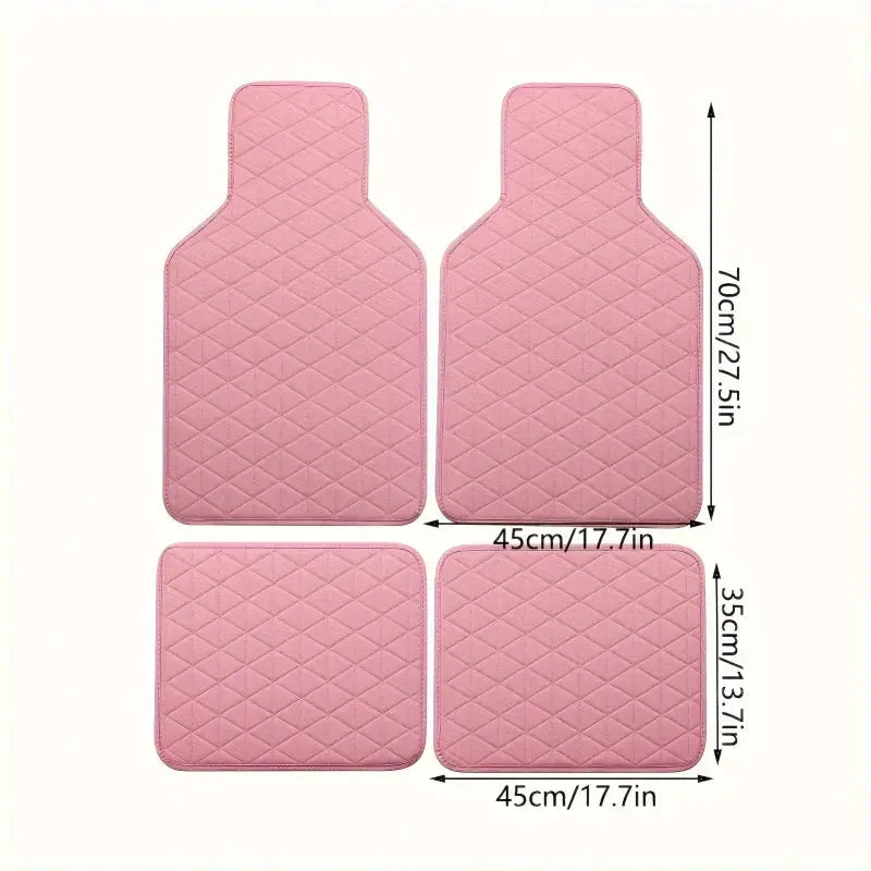 4-piece pink PU leather car floor mat set by Simples Market with quilted pattern