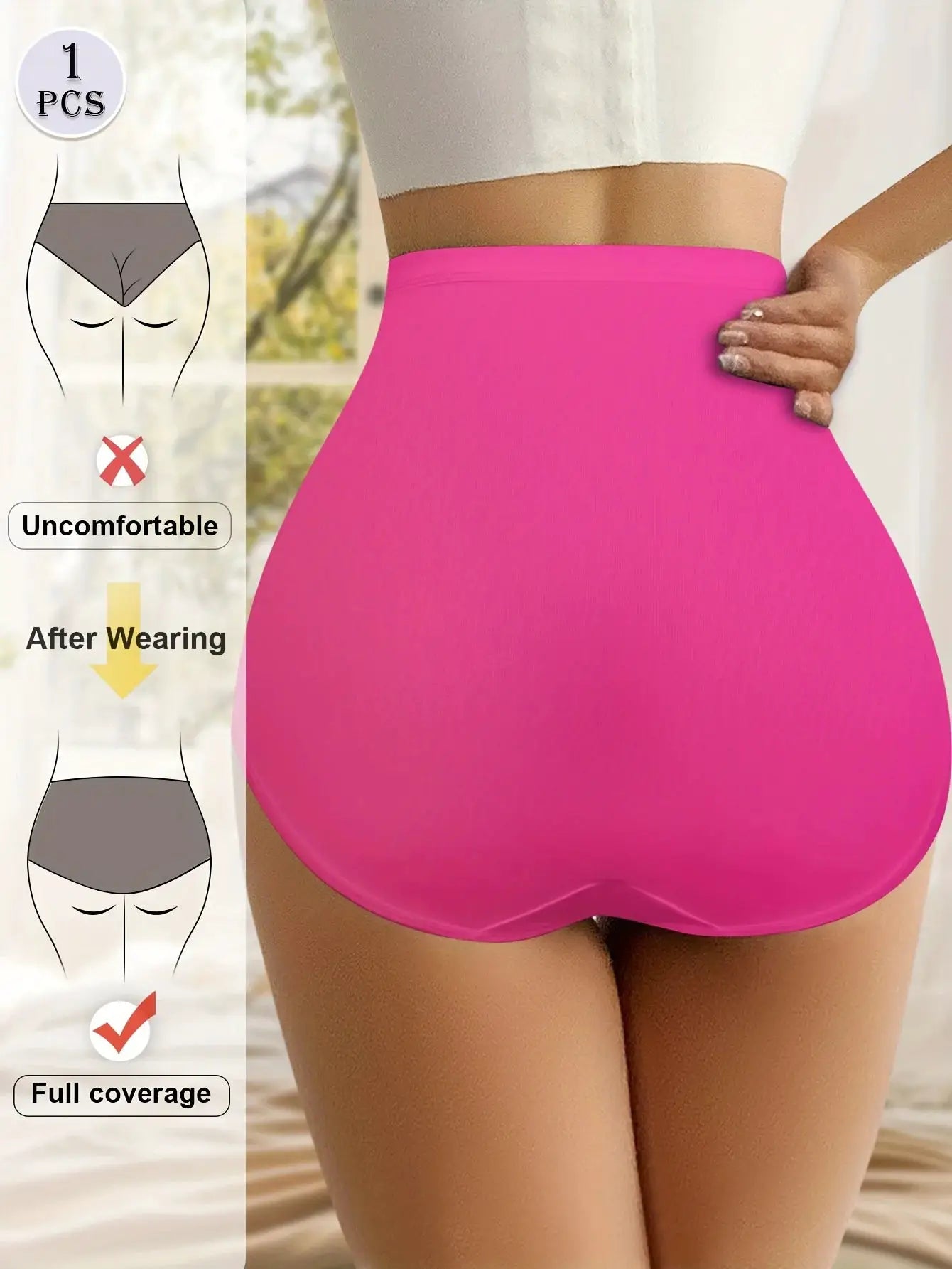 Panties Simples Market 1pc high-waisted pink breathable mesh tummy-tucking full coverage