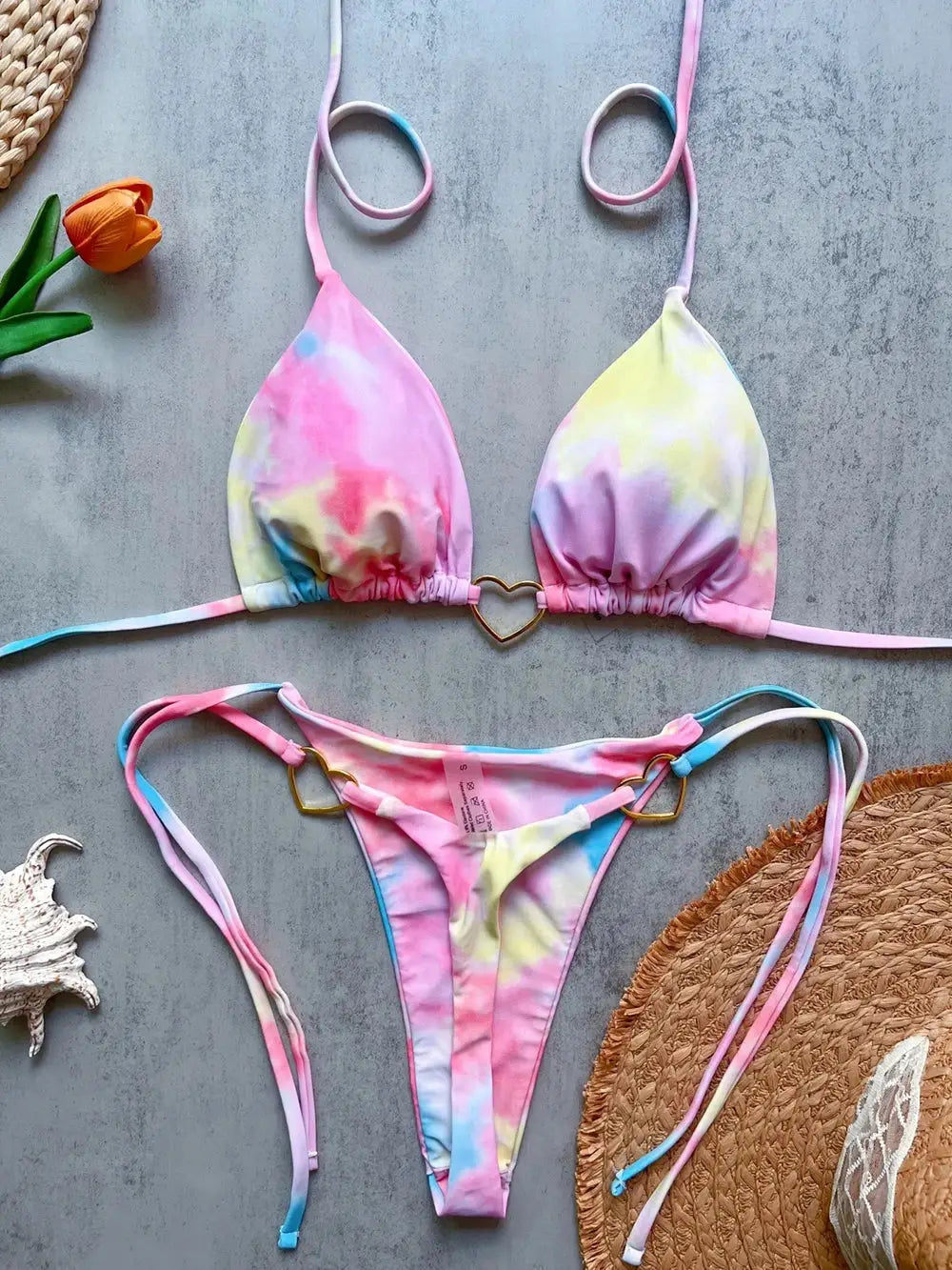 Sexy Halter Bikini Set Solid Color Low Waist Two Piece Swimsuit Triangle Top Thong Bottom Brazilian Biquinis